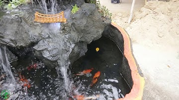hồ cá koi di động kết hợp non bộ thác nước loại nhỏ mới thả cá rất đẹp