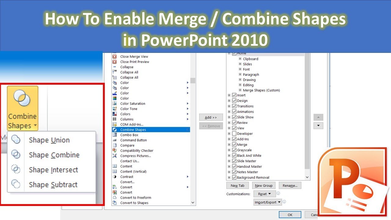 How To Enable Merge Combine Shapes In Powerpoint 2010 Tutorial