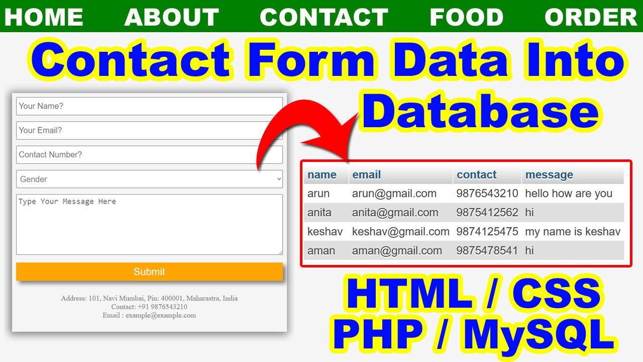 How to send store HTML Form data into Database | Send Form data in ...