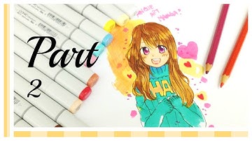 Coloring Eye & Clothes by Copic Markers - Anime Girl illustration Part2