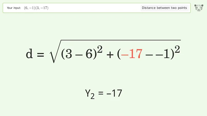 Find the distance between two points p1 (6,-1) and p2 (3,-17): Step-by-Step Video Solution