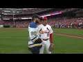 Ryan O&#39;Reilly Throws First Pitch at Busch Stadium - Stanley Cup in Attendance