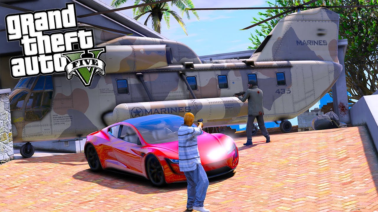 GTA 5 ROBOS - ROBAMOS TESLA X con HELICOPTERO MILITAR de GTA V *IMPOSIBLE*|EdgarFtw