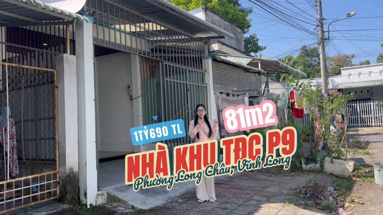 Nhà TĐC P9, 1Ty6, 81m2, sân đậu ô tô, nay là P Long Châu, TP Vĩnh Long