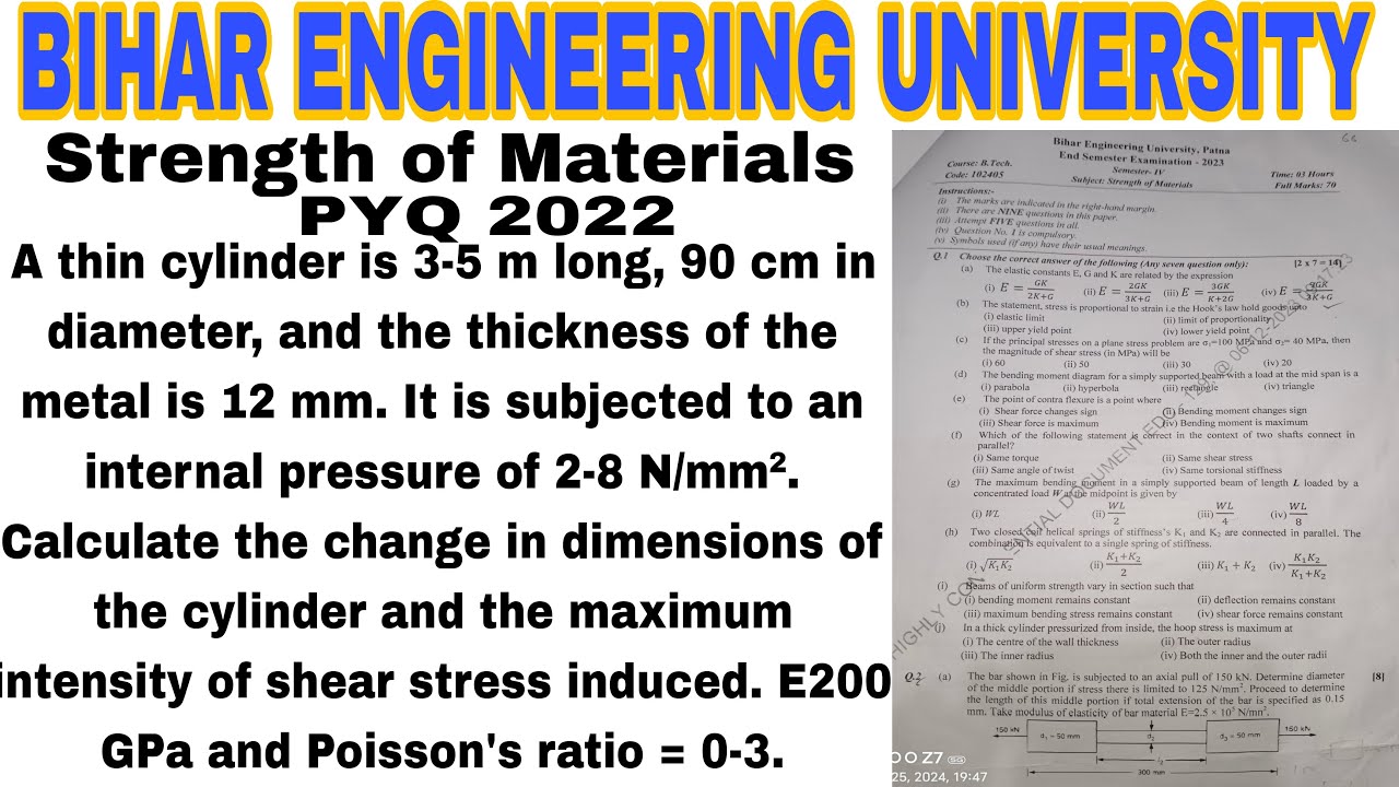 Strength of materials pyq 2022 || Numerical || BEU PYQ solution || SOM ...
