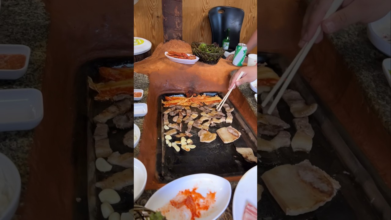 제대로 크리스탈 불판에 #강릉맛집  삼겹살 구워 먹기! 용골감나무집 🥓 #kfood #shorts #mukbang  #porkbelly