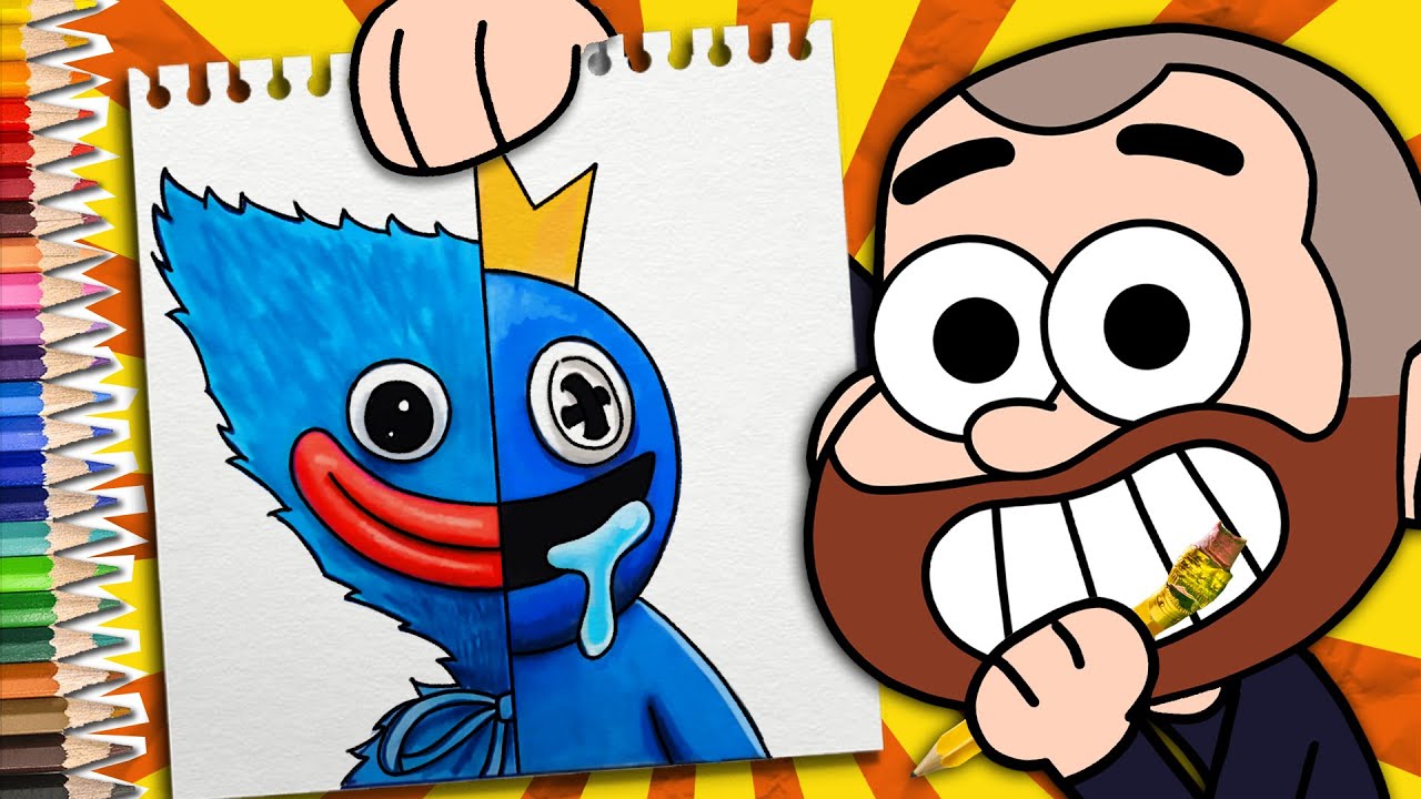 COMO DESENHAR o BLUE do ROBLOX RAINBOW FRIENDS vs HUGGY WUGGY do