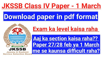 JKSSB Class IV Exam - 1 March || Exam Analysis ~ Aaj General Awareness ka kya raha? || Cut off??