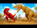 Super red trex vs sand trex epic dinosaur battle at jurassic land dino fight compilation 2024