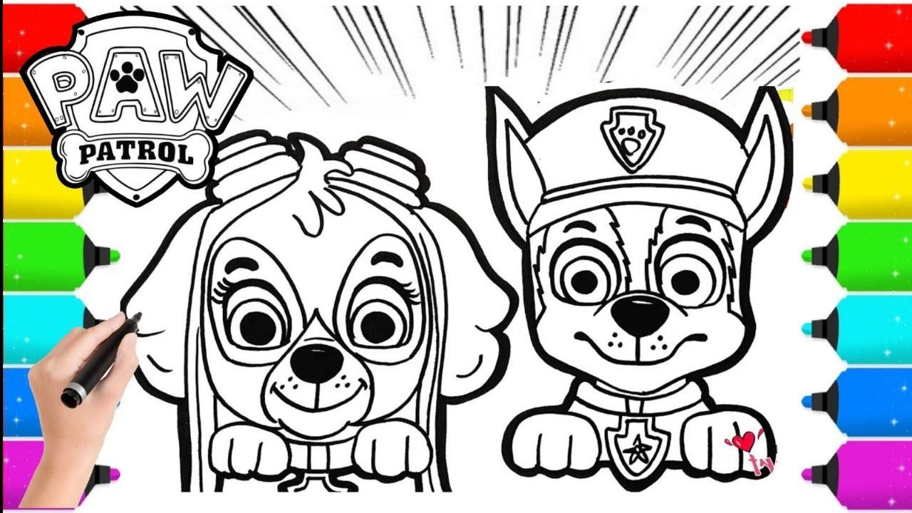 Drawing and coloring Paw Patrol Skye and Chase | super heroes coloring pages, series 2