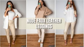 cream faux leather pants