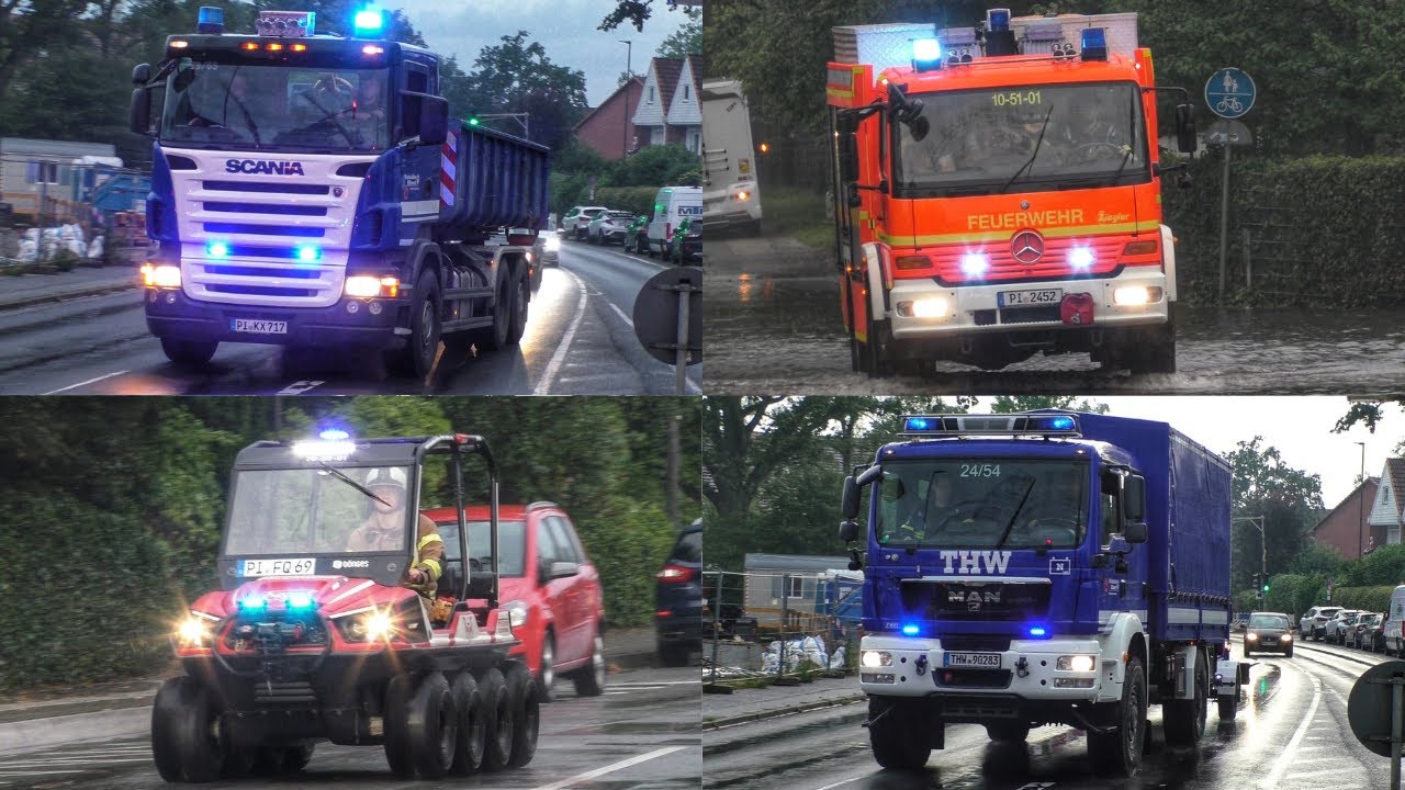 [Ausnahmezustand nach Unwetter in Quickborn!] Einsatzfahrten Feuerwehr + THW und DRK Kreis Pinneberg