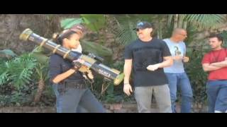 Zoe Saldana Shoots Big Guns!!  Behind The Scenes