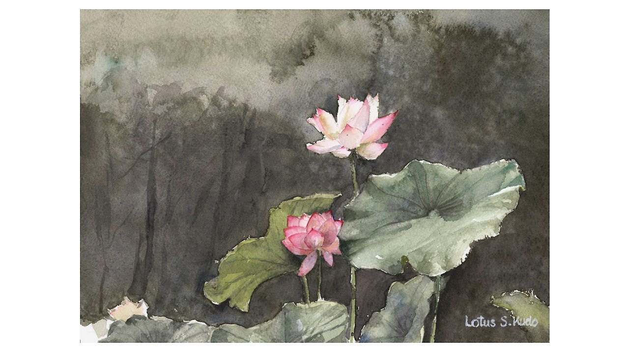 Watercolor Lotus 水彩画 蓮の花 Youtube