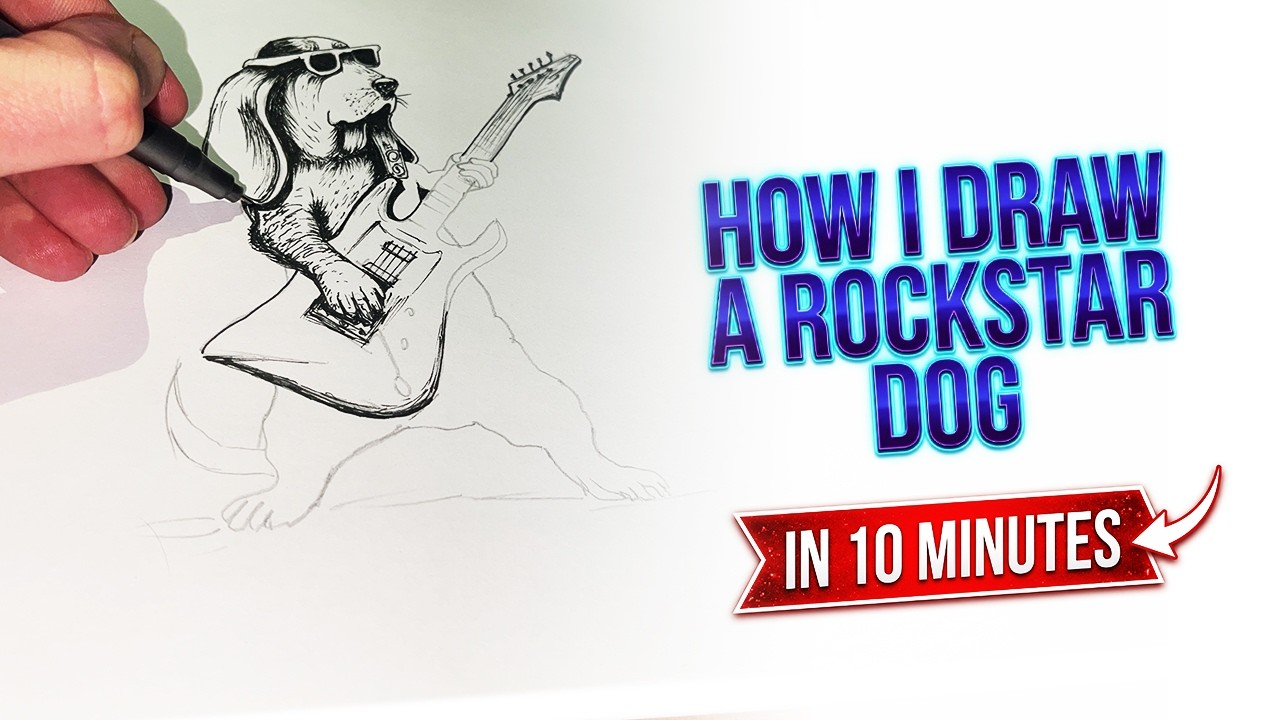 How i draw a DOG WITH GUITAR | Sketching process | Calm music.