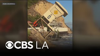 King tides erodes land under Newport Beach life guard tower