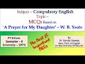 MCQs on 'A Prayer for My Daughter' by W  B  Yeats # English Literature # Important for all