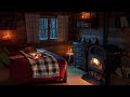 Fall asleep in the cozy winter hut ambience with fireplace sounds and blizzard