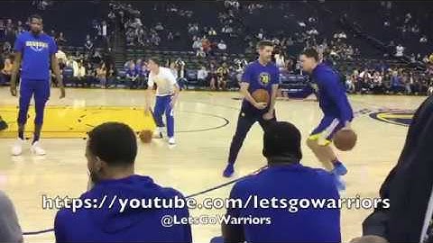 Durant/Klay shooting, Thompson with dunk, both limited autographs, pregame at Oracle vs Suns