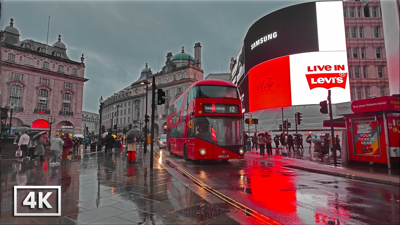 Walking in the Rain ☔ Central London West End Tour | Marble Arch to Leicester Sq, Shops & Streets 4K