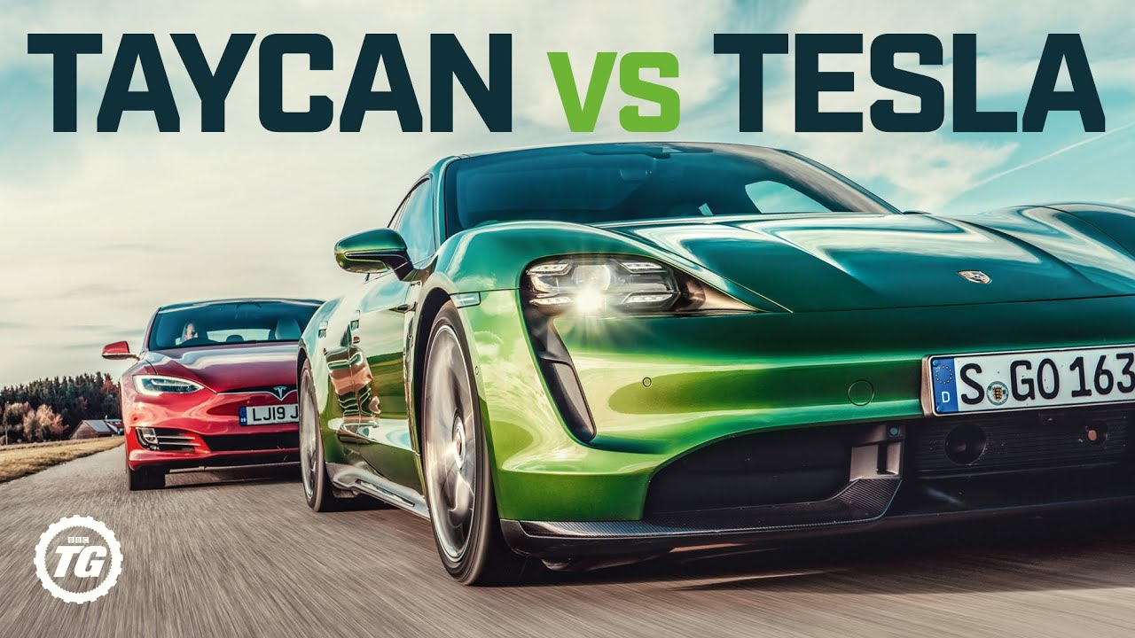 Porsche Taycan Turbo S vs Tesla Model S: DRAG RACE, FULL REVIEW AND VMAX | Top Gear