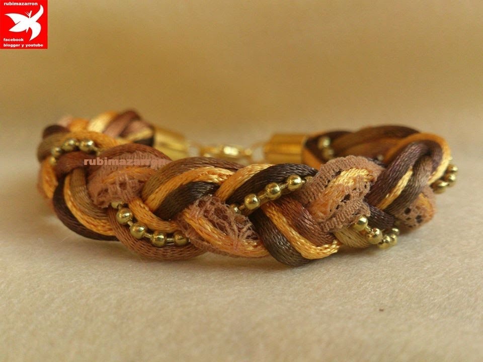 Diy.Pulsera trenza con cola de ratón, cadena y encaje