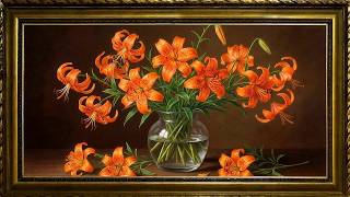 Orange Tiger Lily Vase | 4K Frame TV Art Screensaver (2 Hours, Silent) | Bold Botanical Still Life