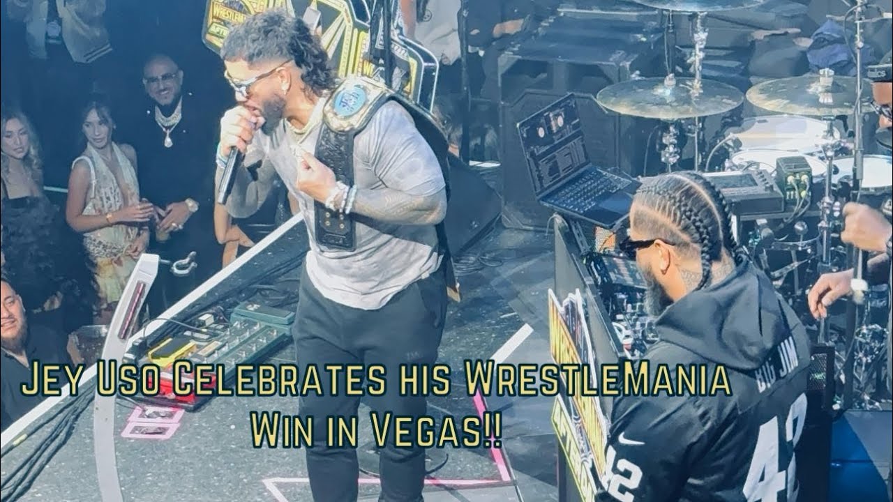 WWE World Champion Jey Uso celebrates with Jimmy Uso at Liv Nightclub in Vegas after Wrestlemania 41