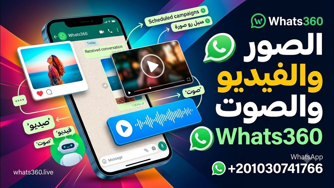 شرح إرسال الصور والفيديو والصوت في Whats360 ضمن الحملات وبوتات الرد التلقائي