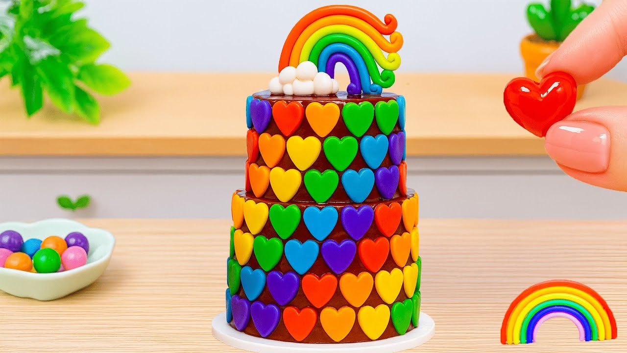 Mini Rainbow Cake Recipe With Chocolate 🌈Satifying Rainbow Chocolate ...