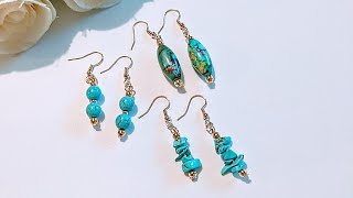 3 Pairs of Turquoise Earrings. Easy To Make Earrings. Earrings Tutorial. Jewelry Making.