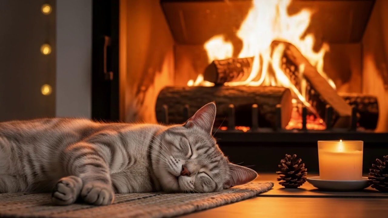 Warm Cat Comfort Music 432Hz 😺 Relaxing Fireplace Energy For Calm And Comfort