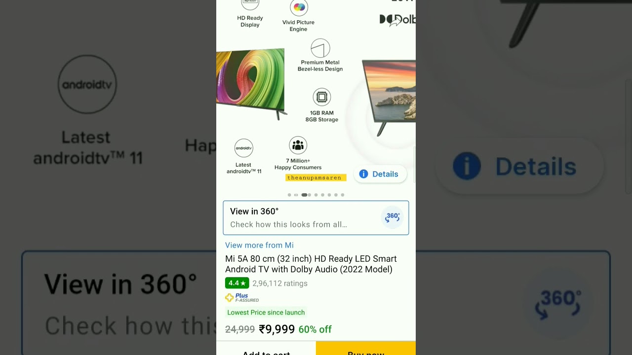 Mi 80cm 32 inch HD ready LED smart android TV with DolbyFlipkart BBD sale offer 2022 lowest price