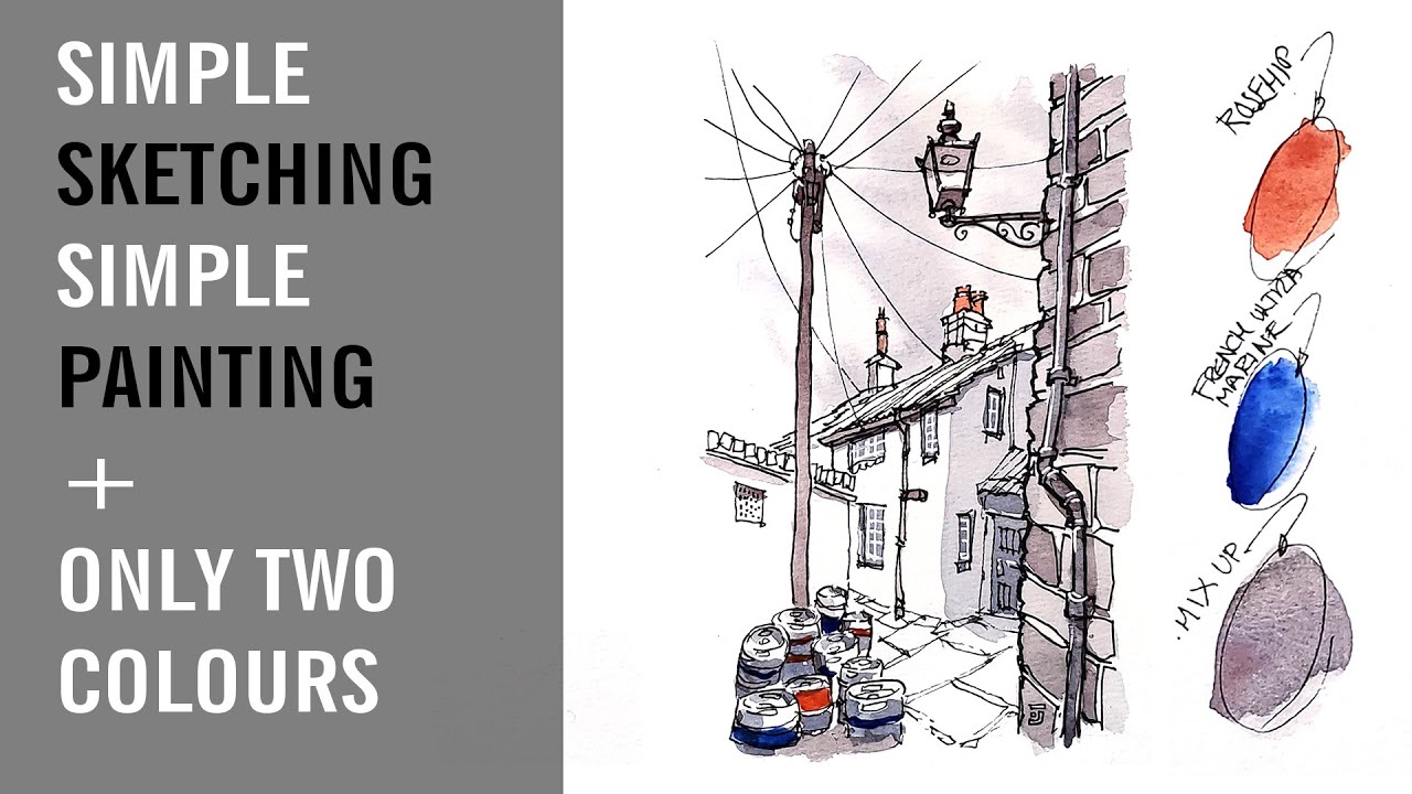 Two Color Drawing Examples Using TWO COLOURS for super simple Urban Sketching - Take the PRESSURE ...