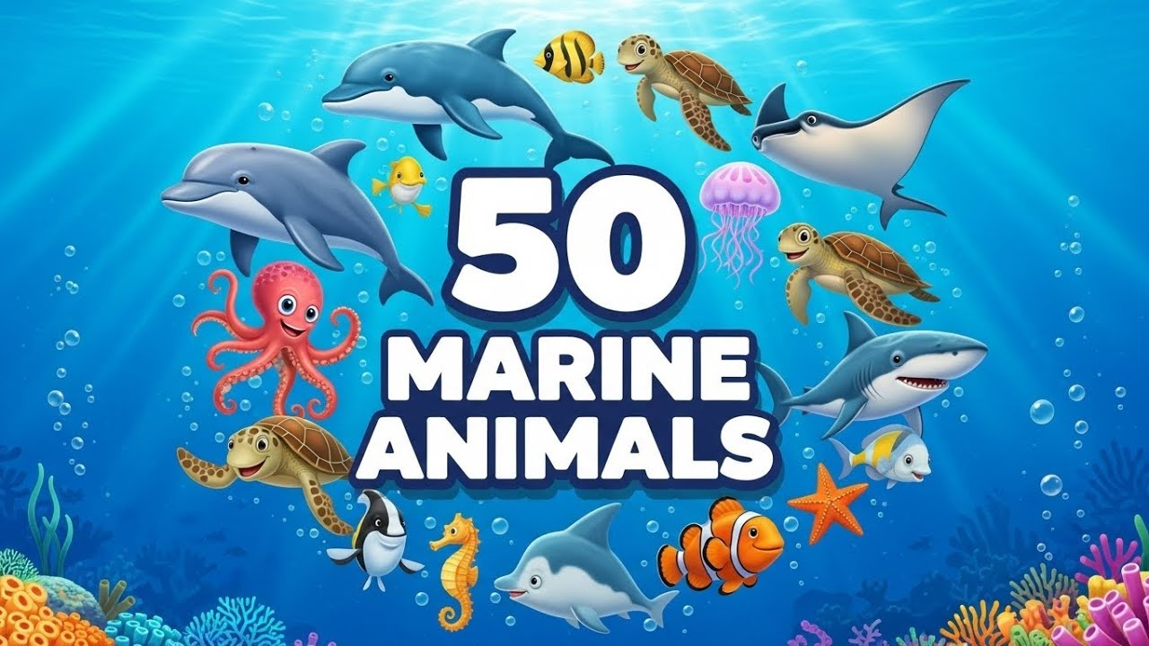 Learn 50 Marine Animals 🐢🐙 | Sea Animals for Children