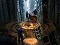 Building a Secret Underground Home Inside a Giant Stump. #hiddenbattles #youtubeshorts #ForestSurviv