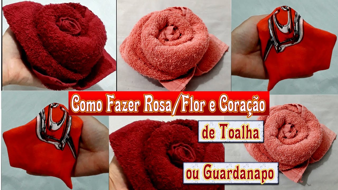 Como Fazer Rosa/Flor e Coração de Toalha ou Guardanapo ♡ Passo a Passo Homenagem do Dia das Mães🌺🌹😘😍