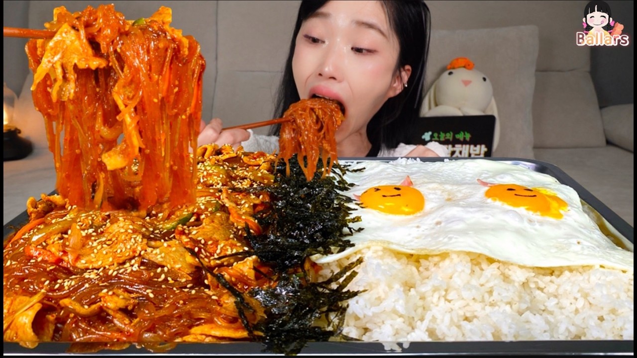 Mukbang:) 🥵Korean Stir-fried Spicy Pork & Japchae Mukbang ☆Big Bites : ASMR :: Eatingshow☆