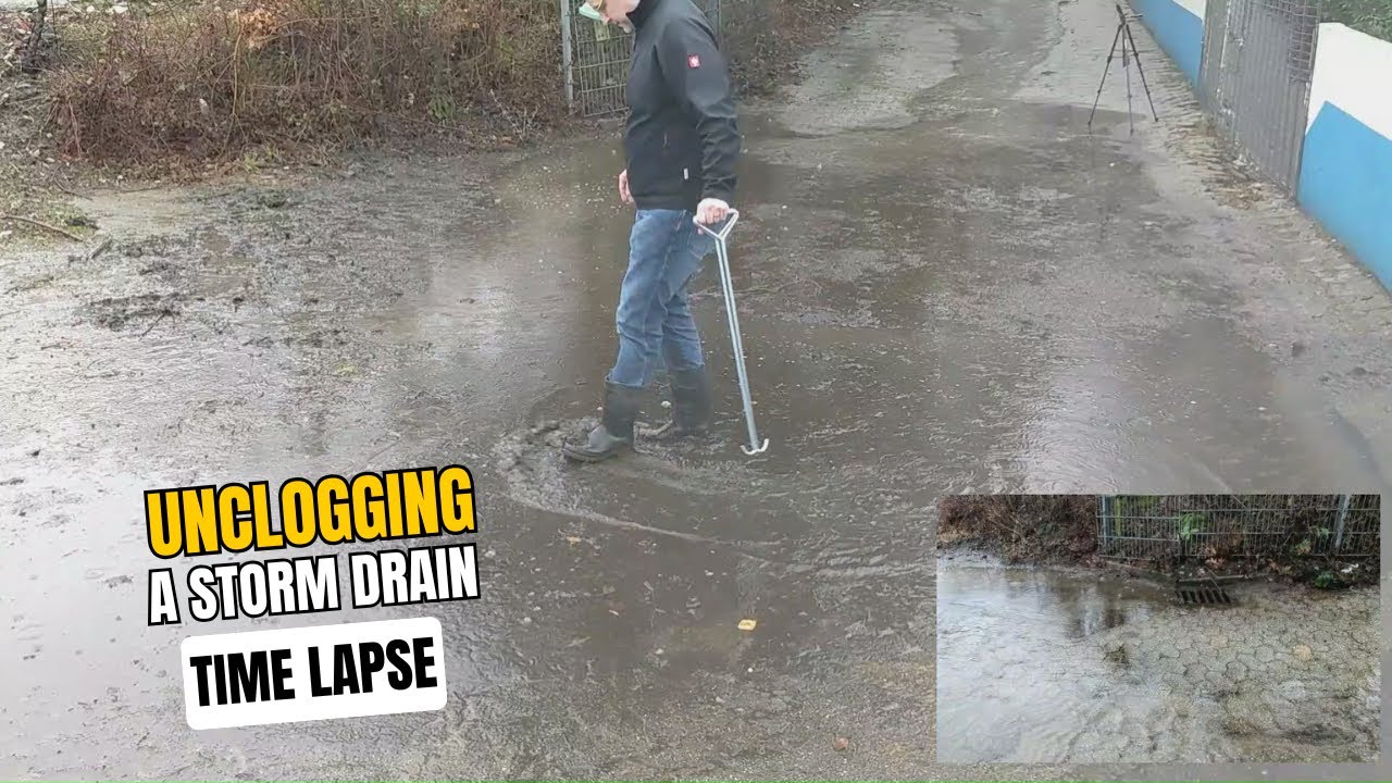 #025-1 - Time lapse - Unclogging a storm drain and working in the mud ...