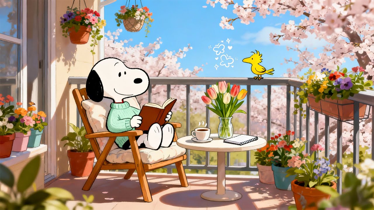 Snoopy’s Peaceful Spring Balcony Morning 🌸Cozy Lofi for Relax, Study, Chill