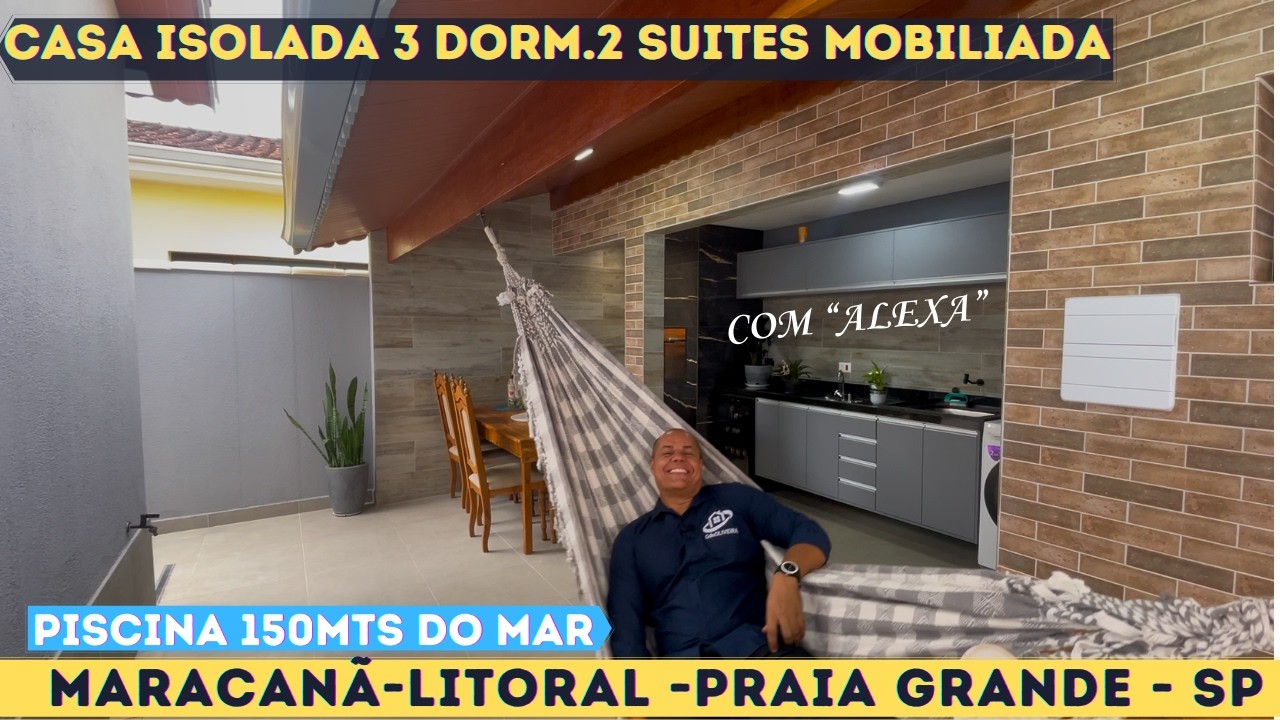 ISOLADA NA PRAIA GRANDE MOBILIADA 3 QUARTOS 2 SUÍTES, PISCINA, CHURRASQUEIRA, MOBILIADA, COM ALEXA