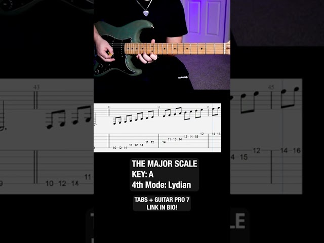 A Major Scale Guitar - 4th Mode: Lydian With Tabs 🎸🎓  #shorts class=