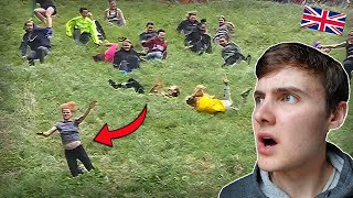 Broken Bone Contest?! Brit Reacts to Cheese Rolling at Cooper's Hill, Gloucestershire - 2016