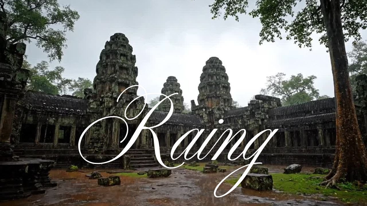 Peaceful Rain & Relaxing Music  Cambodia Temple Ambience