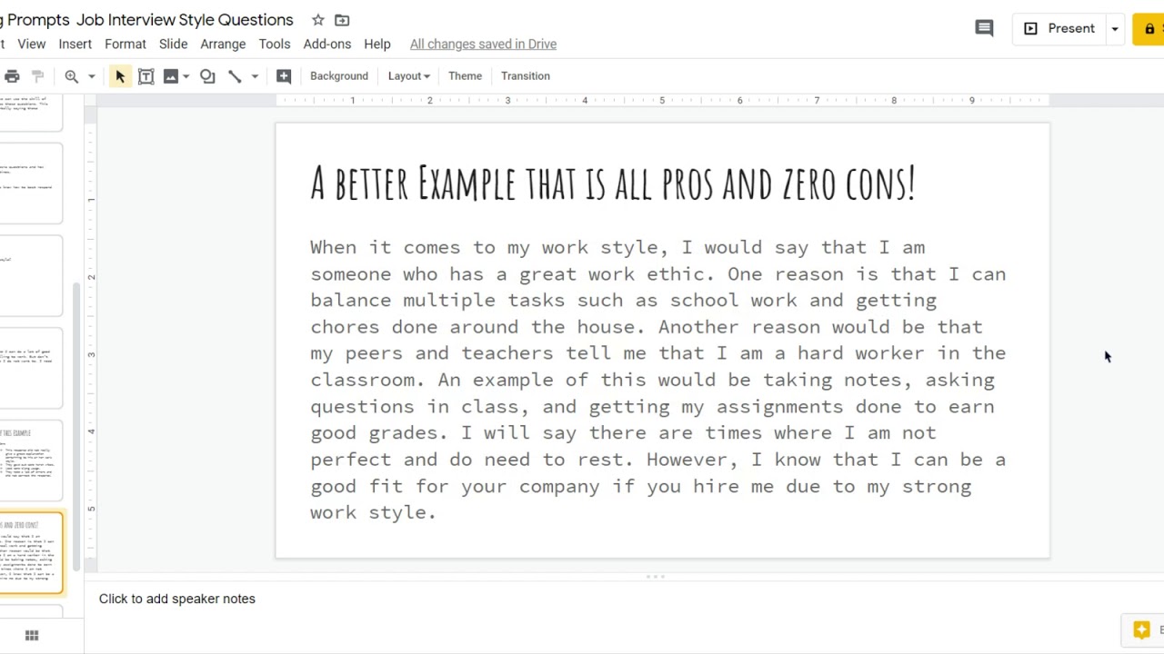 Writing Prompts Job Interview Style Questions : A Google Slides Presentation
