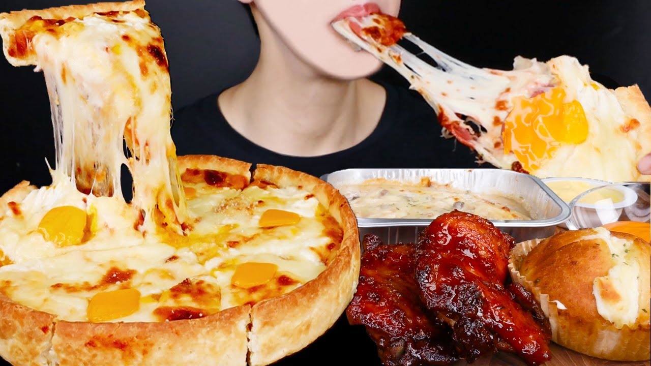ASMR CHICAGO CHEESE PIZZA CHICKEN MUKBANG 시카코 치즈 피자 치킨 먹방 チーズピザ チキン プルダックポックンミョン 咀嚼音 EATING SOUNDS