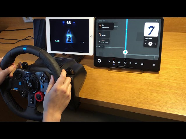ProtoPie Connect Demo: Car Prototyping with a steering wheel across multiple displays