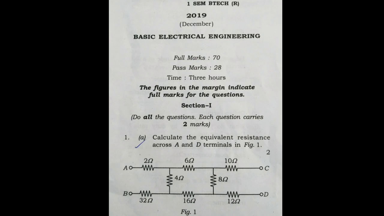 BASIC ELECTRICAL ENGINEERING || question paper ||BTECH 1st semester ...