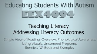 EEX4094 Simple View, Overview, Phonological Awareness, Using Visuals, Lindamood, 'W' and Examples