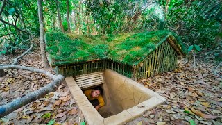 GIRL LIVE OFF GRID Build Secret Grass Roof Underground Bamboo House